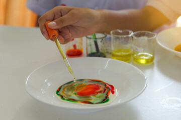 Thai high school students conducted an experiment on surface tension by dropping dishwashing liquid...