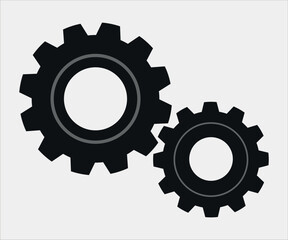 Large and small gears. Vector on a gray background.