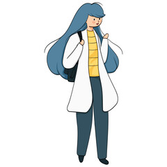 cute doctor wears a bag and greets someone. cute student illustration isolated in white background.