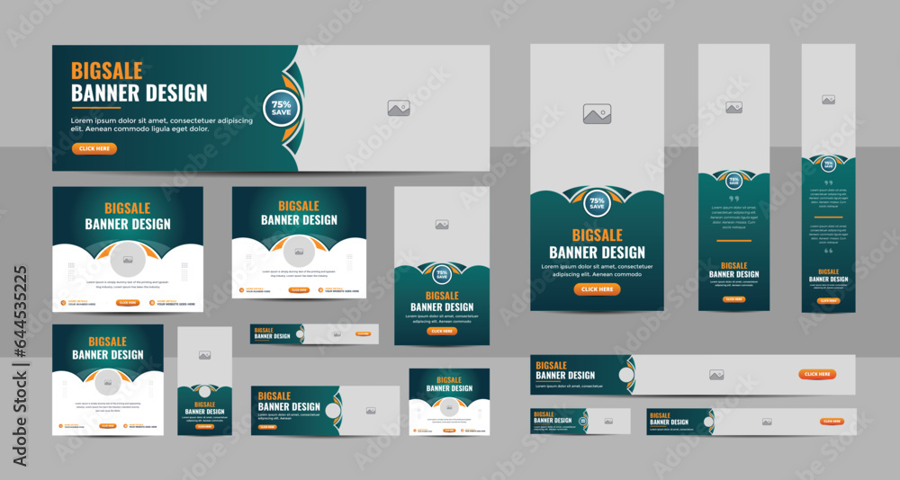 Poster web banner design template set, horizontal header web banner, modern multicolor cover header backgro