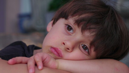 Portrait of Despondent Child, Deep in Thought, gazing in the distance with pensive contemplative...