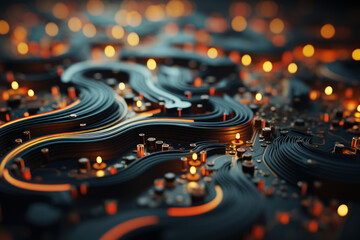 Digital Brainwaves. Digital visualization of brainwaves forming intricate patterns, portraying the complexity of thought and idea creation. Generative Ai.