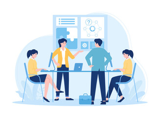 Teamwork analyzing business growth charts concept flat illustration