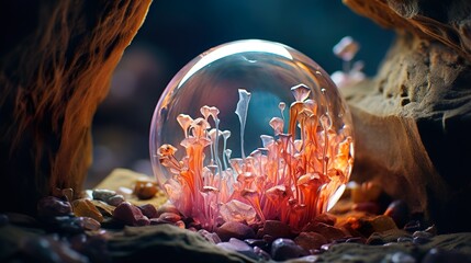 Enchanting Glass Bubble: Miniature Crystals Mimic Geode Interior, generative Ai