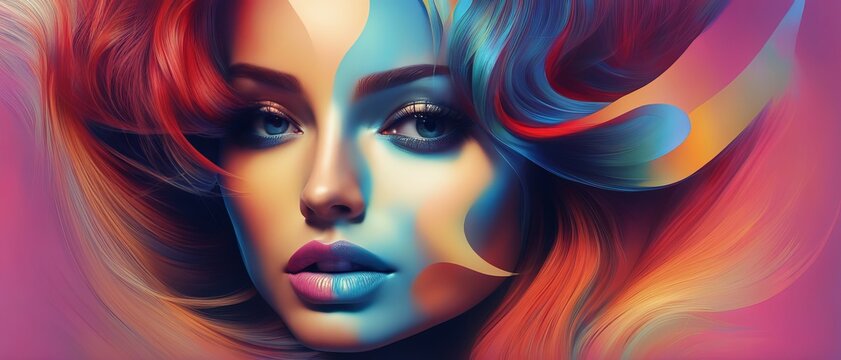 Female abstract portrait of paint on face and hair, wallpaper
