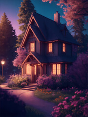 house at night