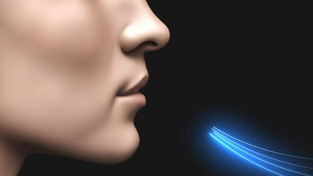 Breathing through the nose in 4K animate video footage. motion graphics 3d design