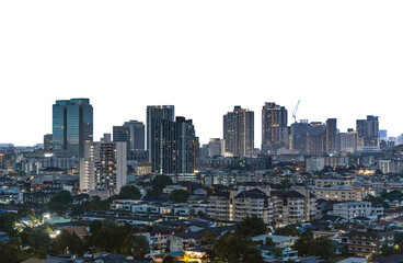 city skyline of bangkok thailand Isolated on PNGs transparent background,  Use for visualization in architectural presentation  - obrazy, fototapety, plakaty
