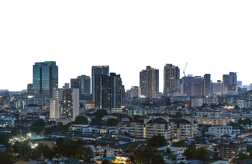 city skyline of bangkok thailand Isolated on PNGs transparent background,  Use for visualization in architectural presentation 