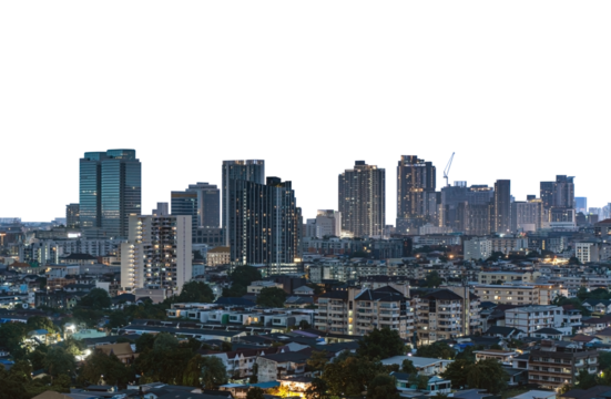 city skyline of bangkok thailand Isolated on PNGs transparent background,  Use for visualization in architectural presentation 