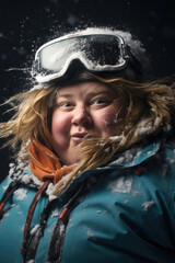Super obese woman snowboarding. Generative AI