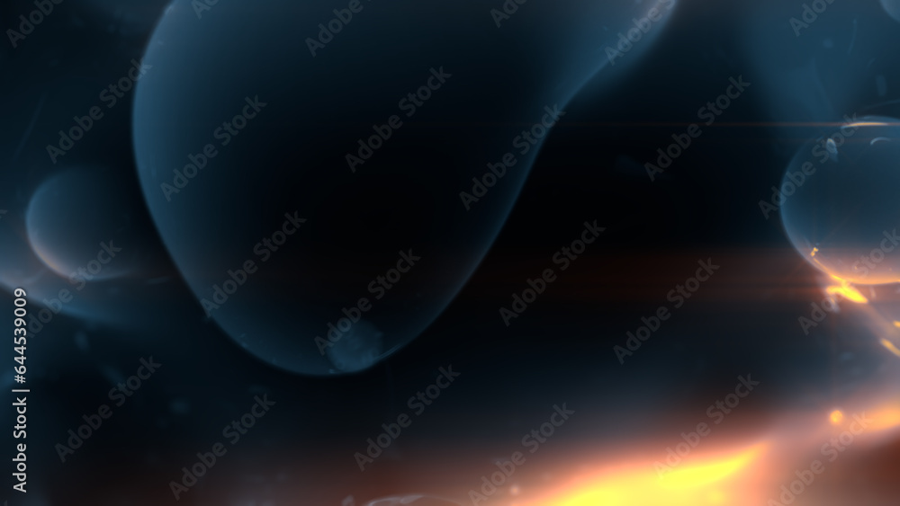 Poster lighting blue slight benign shapes particles - dark bokeh backdrop - abstract 3d rendering