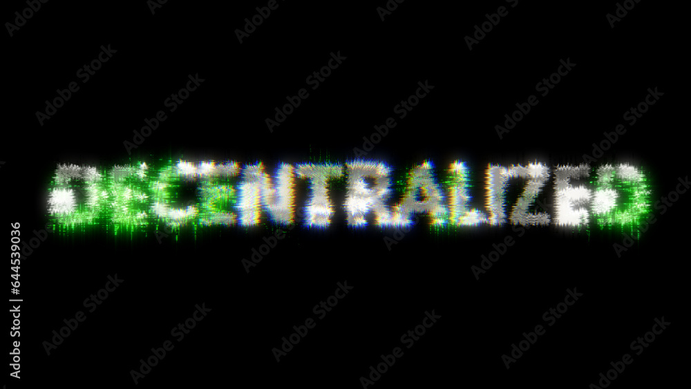 Poster green cybernetic text decentralized with noise distortion, isolated - object 3d illustration