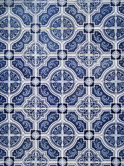 Ancient blue and white tile work, called azulejos. In Portugal