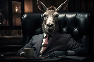 Tuinposter A donkey in a business suit in the office. Generative AI. ©   Vladimir M.
