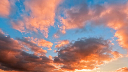 Naklejka na ściany i meble nice sunset gold clouds on the sky backdrop - photo of nature