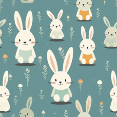 Obraz premium pattern with rabbits and flower