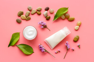 Skincare moisturizer face cosmetic cream. Glass vial of cosmetic face skin care cream