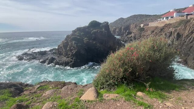 Cliff over the Pacific Ocean at the bufadora in the town of Ensenada, Mexico's Baja California. It is a beautiful place with its maritime and desert landscapes.