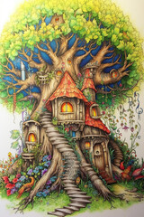Obraz premium Fairy house, fairytale house, Fairy home, Elf House, Elf Home, small house, dream house, fantasy house, fantasy home, Generative AI, drawing, illustration, sketch, magical, Enchanted, Whimsical, Tiny,