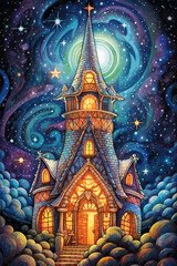 Fototapeta na wymiar Fairy house, fairytale house, Fairy home, Elf House, Elf Home, small house, dream house, fantasy house, fantasy home, Generative AI, drawing, illustration, sketch, magical, Enchanted, Whimsical, Tiny,