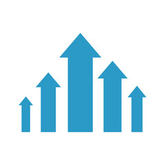 a big blue arrow pointing up followed by other little arrows represent profit progress financial boom
