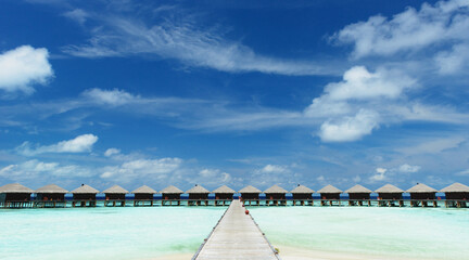 Water Bungalows on a tropical beach