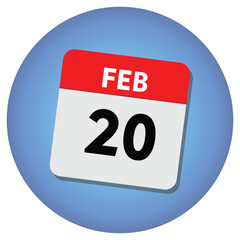 Fototapeta premium 20 february icon with white background, calender icon