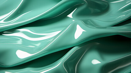 Pastel green shaded creative abstract background with waving shades in 3D render style.