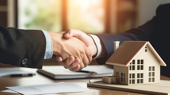 lease, rental and selling home. Dealership manager handshake customer to the new homeowner. rent house, Sales, loan credit financial, insurance, Seller, dealer, installment gen by AI.