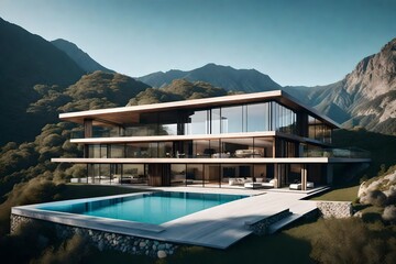 "Mountain Elegance: Luxury Villa with Minimalistic Glass Design and Breathtaking Views for a Modern Glamping Experience"



