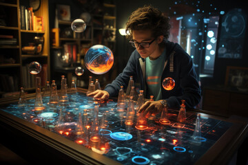 A teacher uses interactive polls and quizzes to keep remote learners engaged and actively participating in virtual lessons. Generative AI.