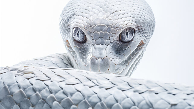 Photo of a close-up of a white snake's head