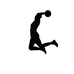 Basketball athlette in action. Basketball athlette silhouette. Black and white basketball ilustration.