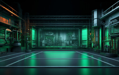 Industrial TV show backdrop. Ideal for virtual tracking system sets. 3D rendering