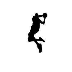 Fototapeta na wymiar Basketball athlette in action. Basketball athlette silhouette. Black and white basketball illustration.