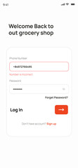 Log in, Login,  Sign Up with Phone Number, Password  Incorrect, Verified digit code and Screens App UI kit template