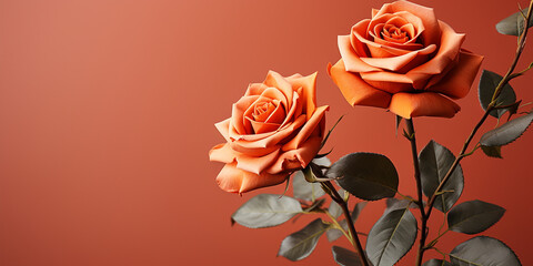 Schöne Blumen Rosen in orange und rot zum Muttertag und Valentinstag als Hintergrund für Webdesign und Drucksachen Querformat für Banner, ai generativ