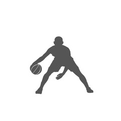 Basketball athlette in action. Basketball athlette silhouette. Black and white basketball athlette illustration.