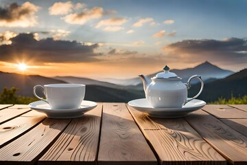 Naklejka na ściany i meble cup of tea in morning Generated Ai