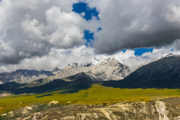 Dark Clouds HImalayan Mountains and Road to Korala Border between Tibet China and Upper Mustang, Nepal