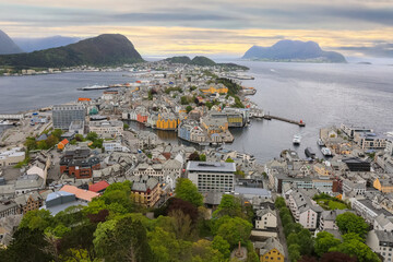 Obraz premium Aerial view of the town Aalesund, Norway