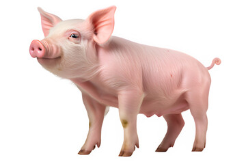 pink pig isolated on transparent background ,side view cute pig png ,generative ai