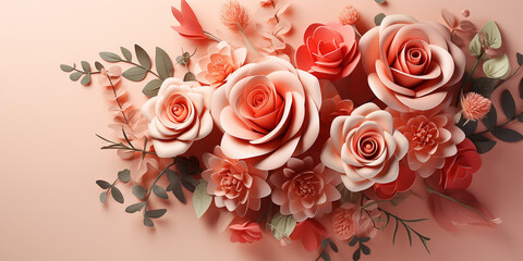 Schöne Blumen Rosen in rosa und rot zum Muttertag und Valentinstag als Hintergrund für Webdesign und Drucksachen Querformat für Banner, ai generativ