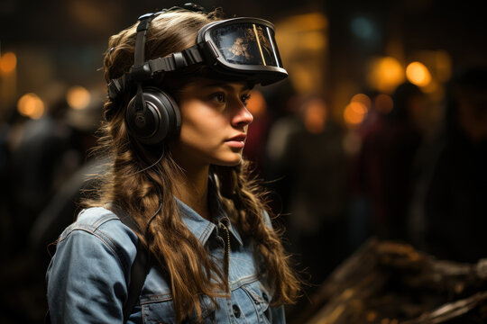 A student participates in a virtual reality simulation, stepping into historical events and enhancing their learning experience. Generative AI.