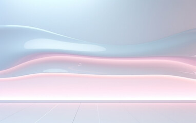 Obraz premium Light glossy surface with copyspace on abstract light wall backdrop. 3D rendering, mock up