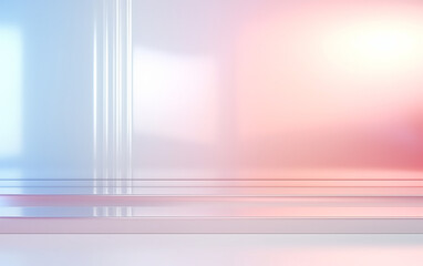Light glossy surface with copyspace on abstract light wall backdrop. 3D rendering, mock up