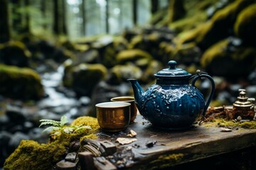 Morning coffee ritual in the wilderness, with a trusty blue pot