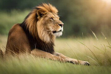 Fototapeta premium lion in the wild generated ai