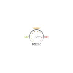 Risk concept on speedometer icon. Risk meter icon
